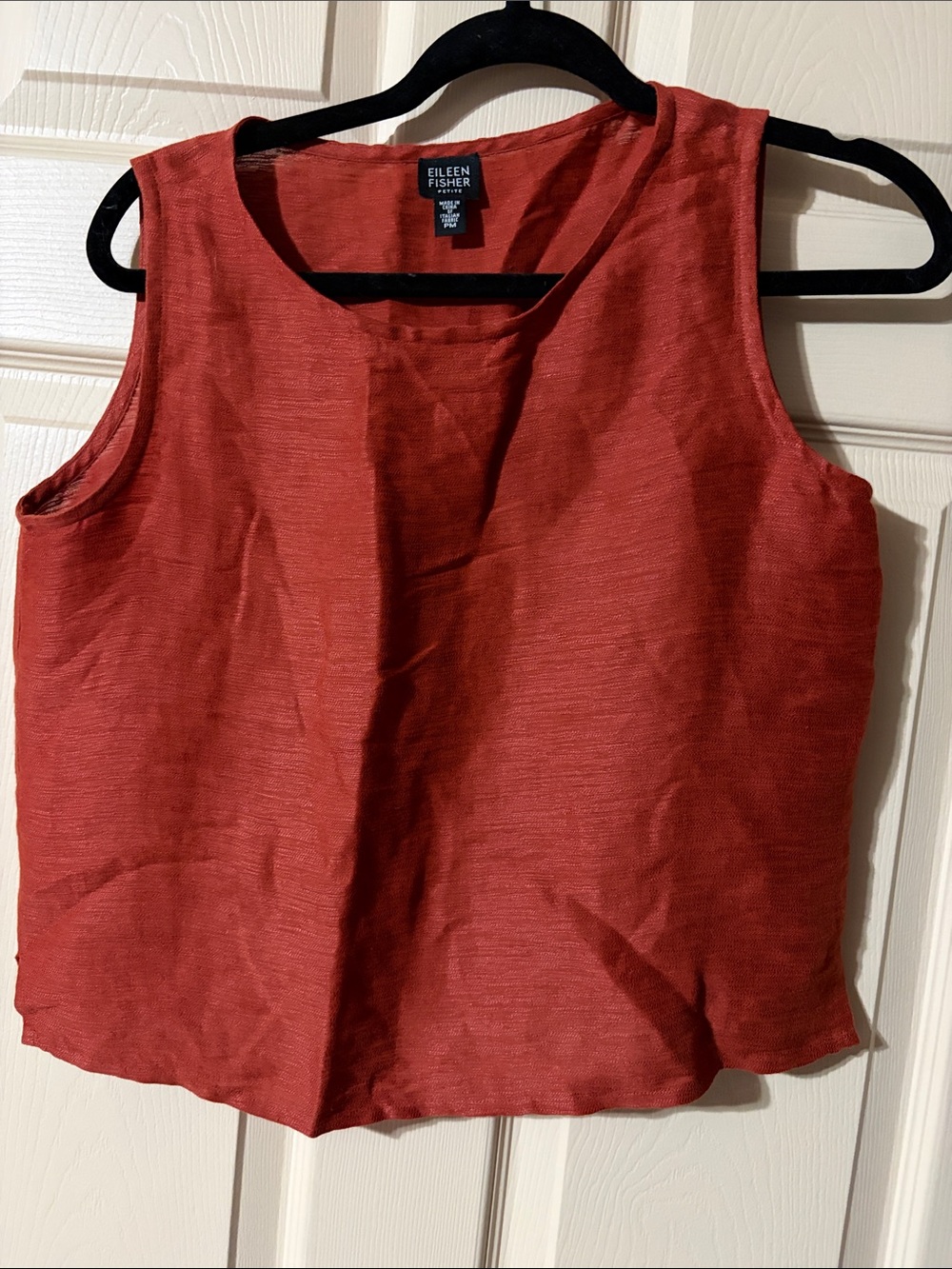 Eileen Fisher Brick Red Sleeveless Linen-Blend Tank